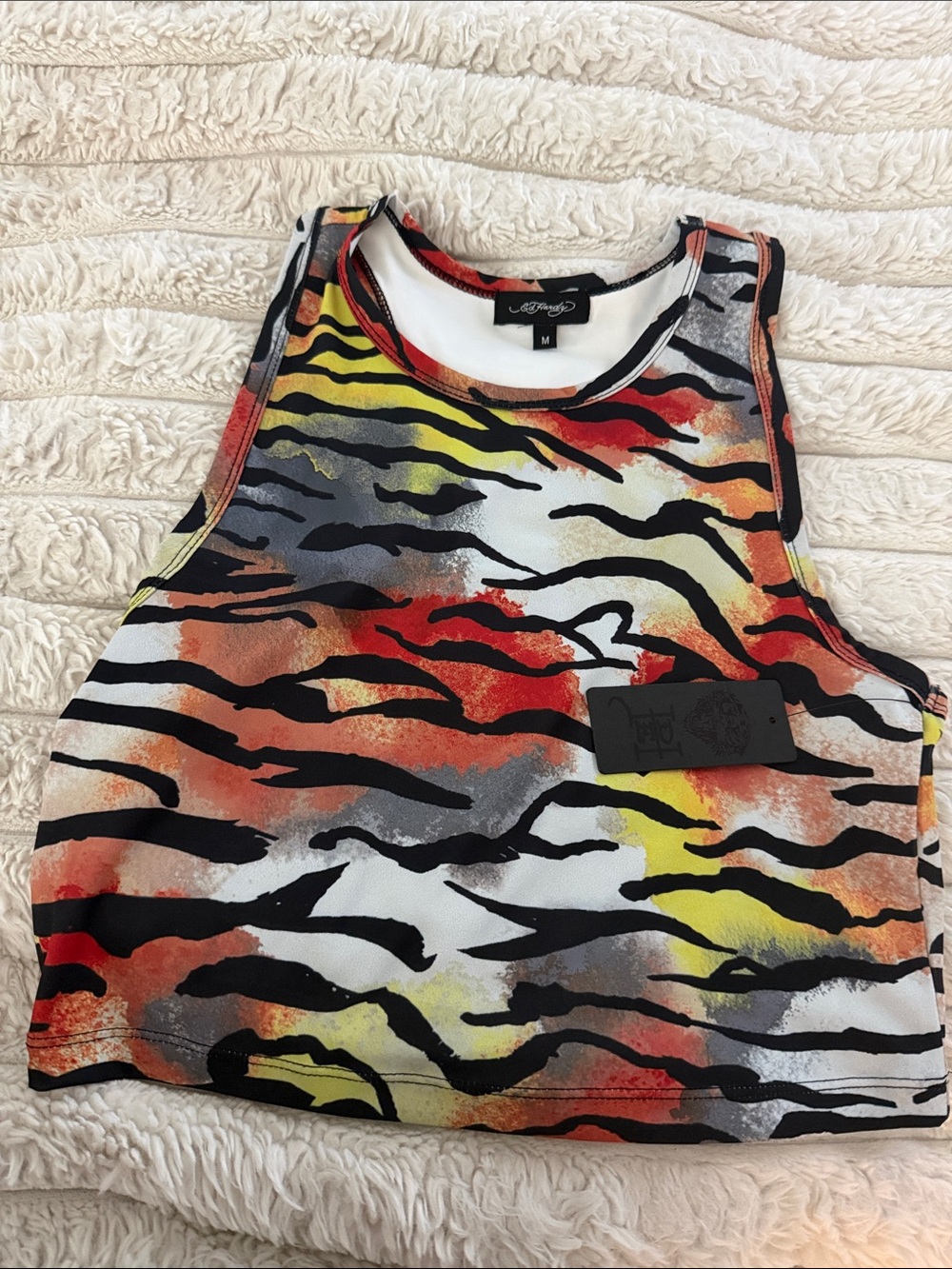 Ed Hardy Cropped Tiger-Stripe Tank Top - Multicolor